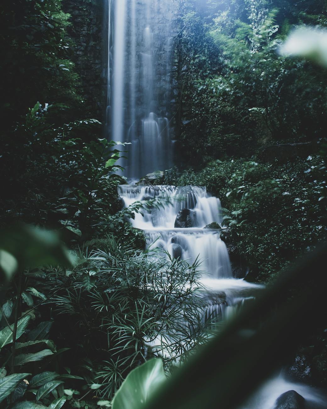 Jungle waterfall near Ubud surrounded by lush green forest