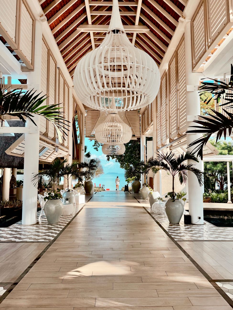 Luxury beachfront resort Lux Grand gaube interior in Mauritius.