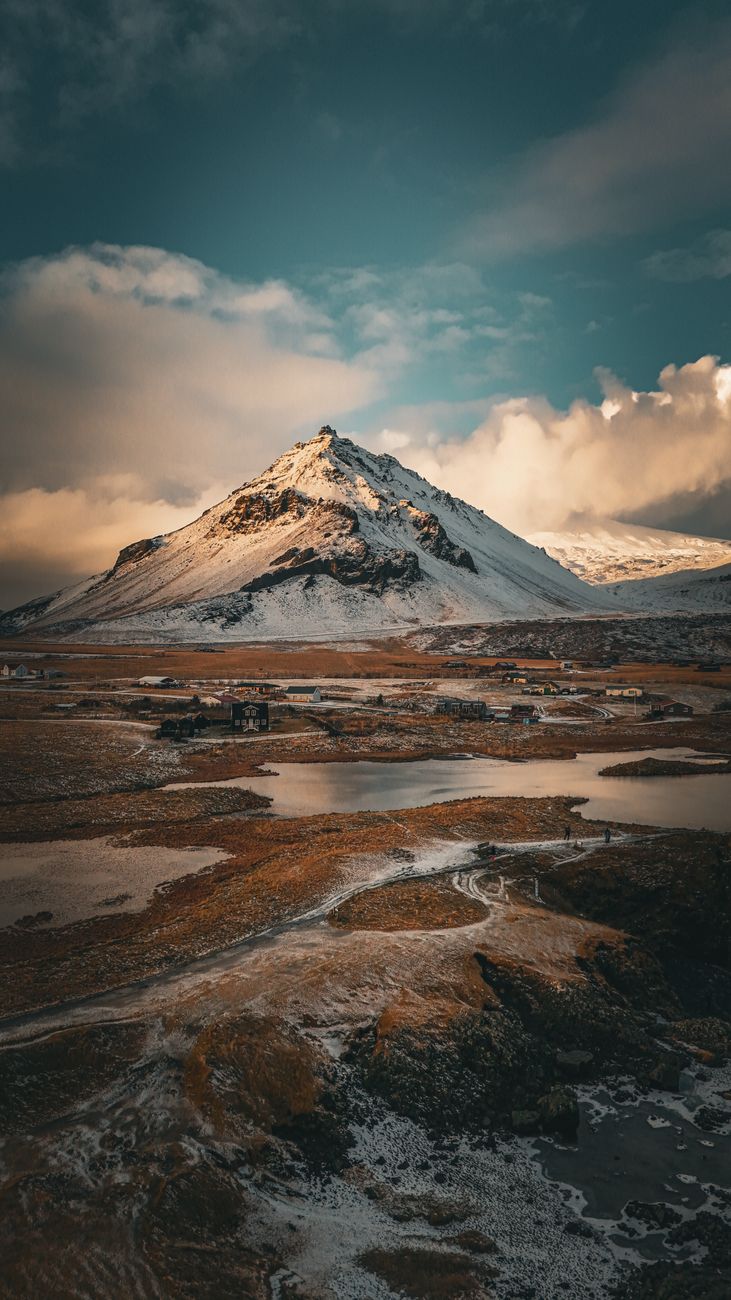 Snowy mountain landscape during an Iceland road trip