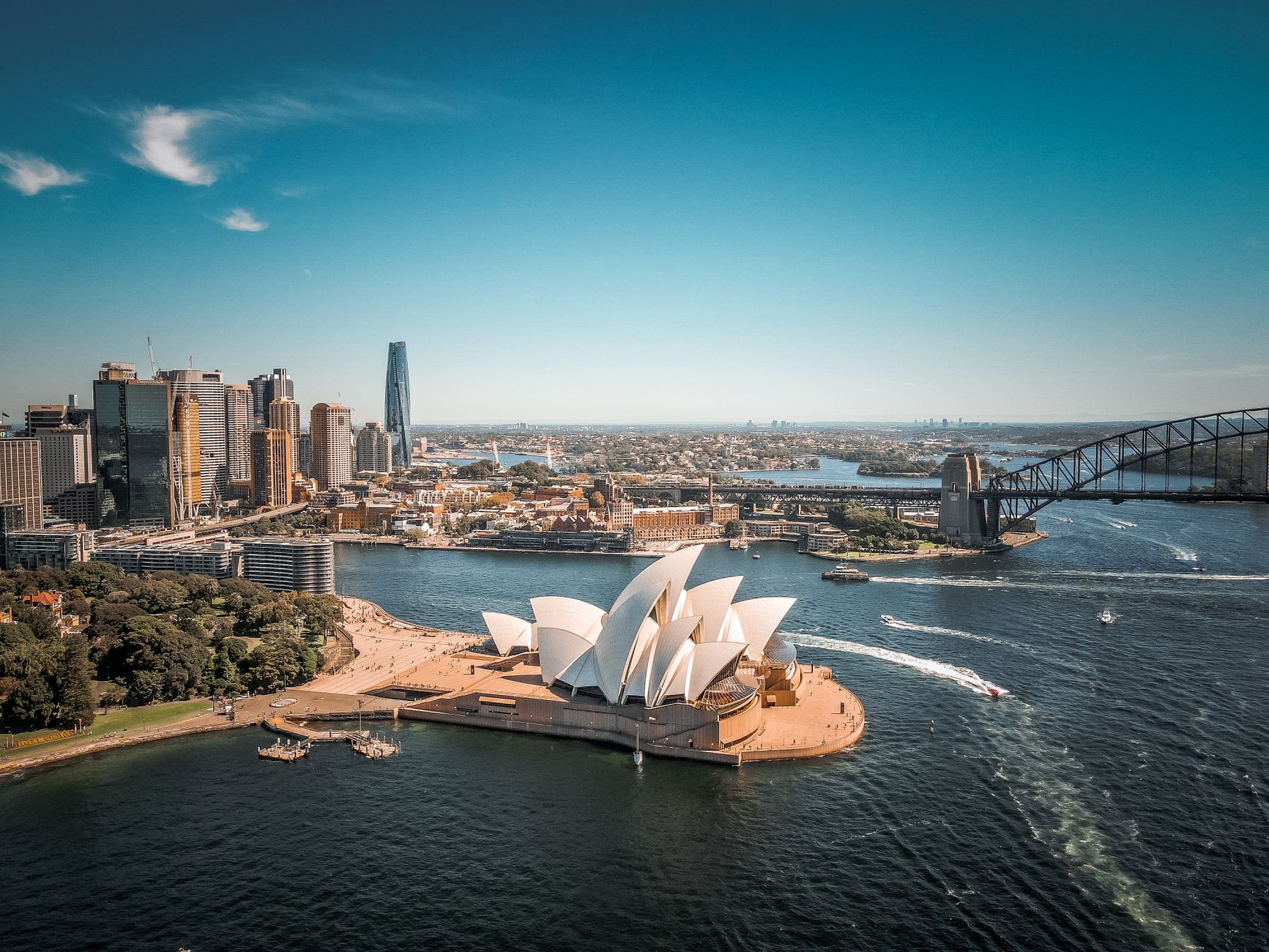 Aerial view of Sydney Opera House and Sydney Harbour in Australia