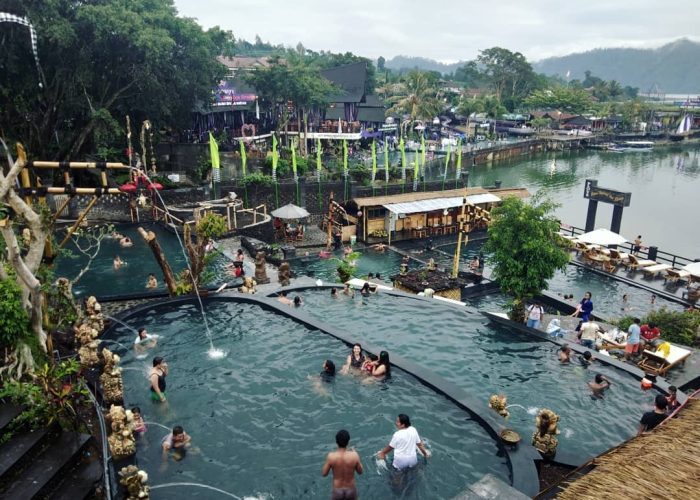 Natural hot spring pools overlooking Lake Batur in Kintamani, Bali