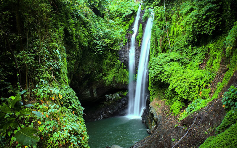 Tall green jungle waterfall near Lovina in North Bali