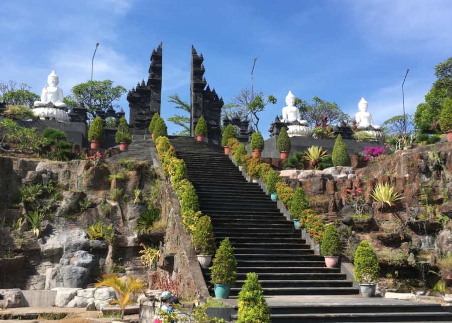 Stairway and gardens at Brahmavihara-Arama Buddhist Monastery near Lovina