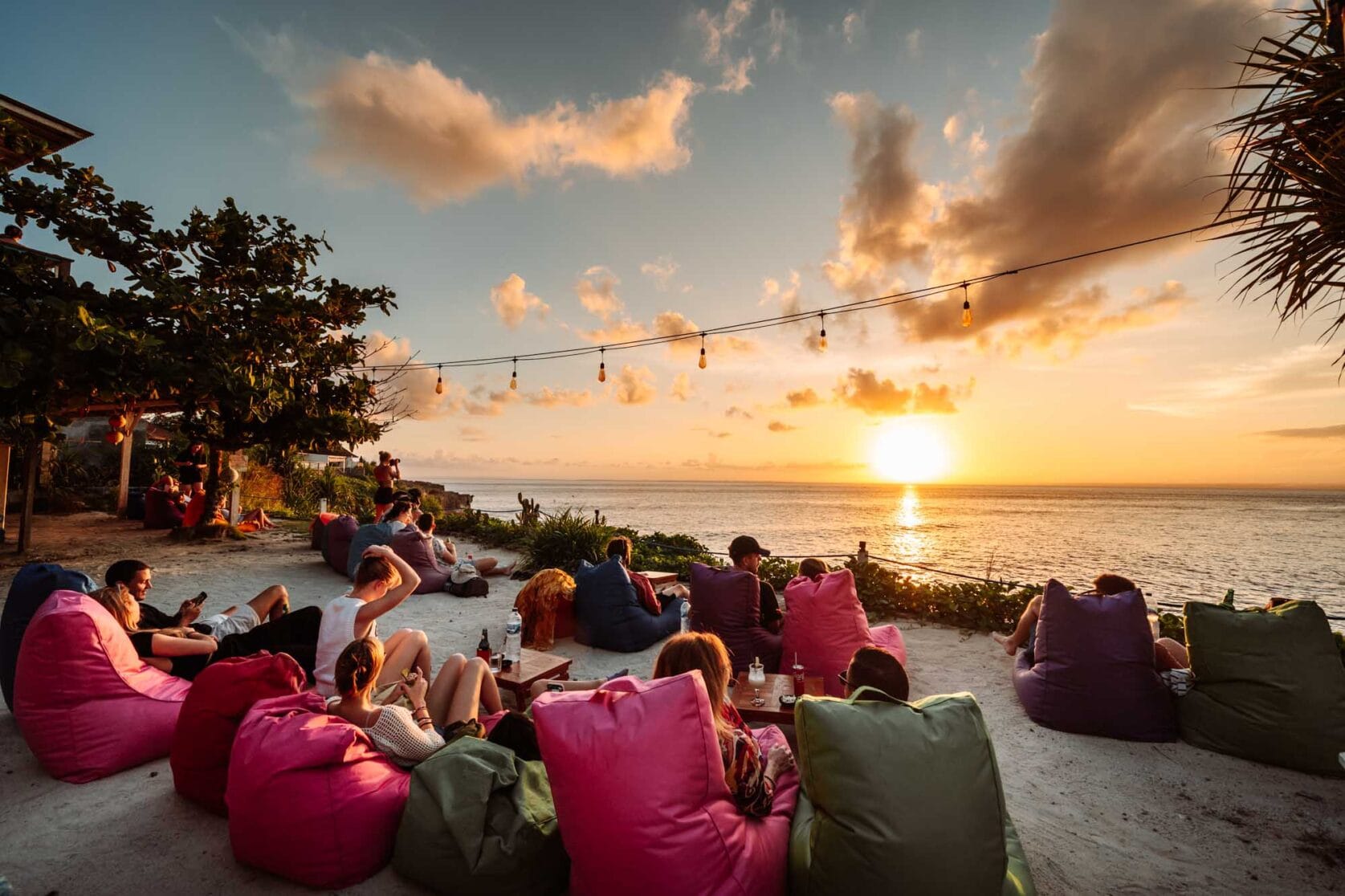 Sunset beanbags and ocean views at Cloudland Bar in Nusa Lembongan