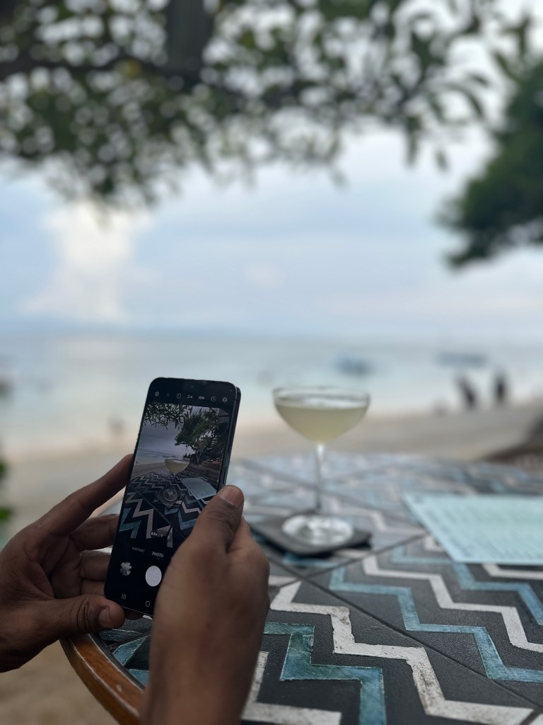 Beachfront table with drinks and sea views in Sanur, Bali