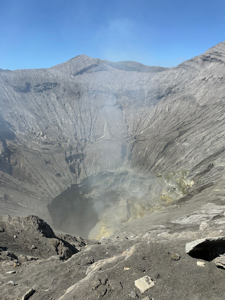 View into the smoking crater of Mount Bromo in East Java