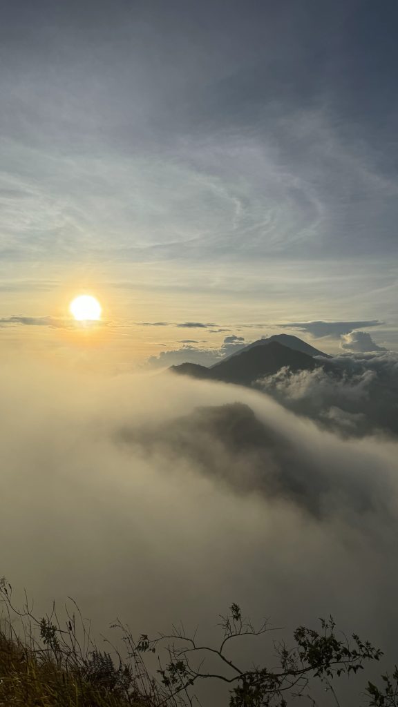 Sunrise over Lake Batur and the Kintamani volcanic landscape
