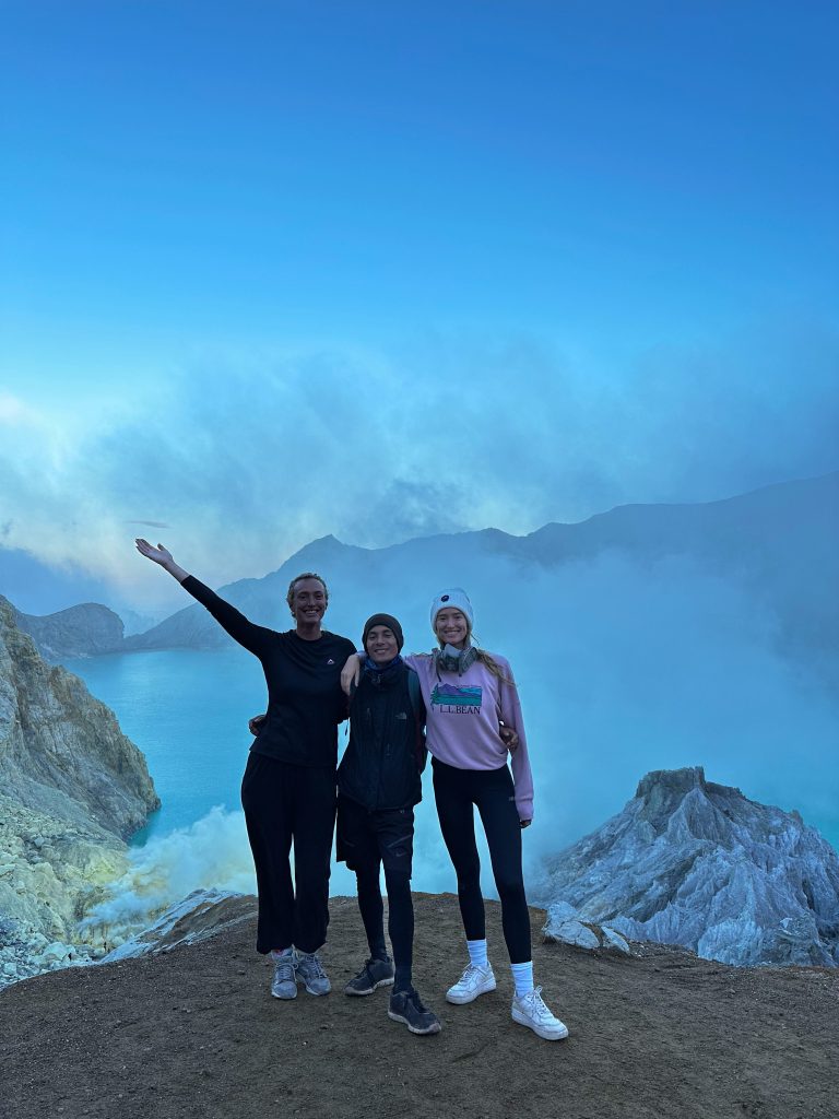 Group photo above Kawah Ijen crater lake after sunrise