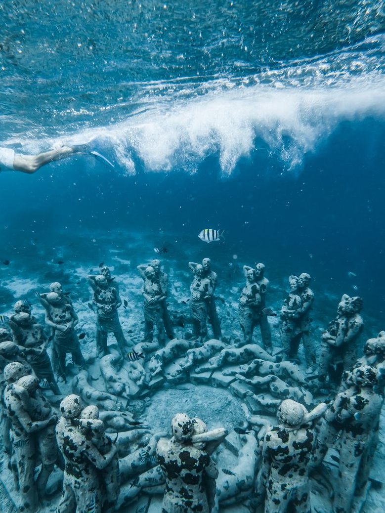 Underwater sculptures in Gili Meno, one of the most famous snorkeling spots in the Gili Islands