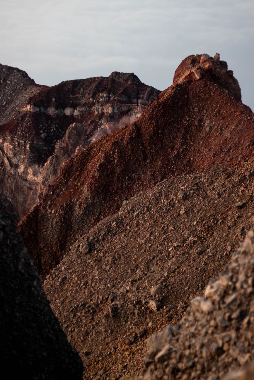 Red volcanic ridge on the Mount Rinjani hiking route