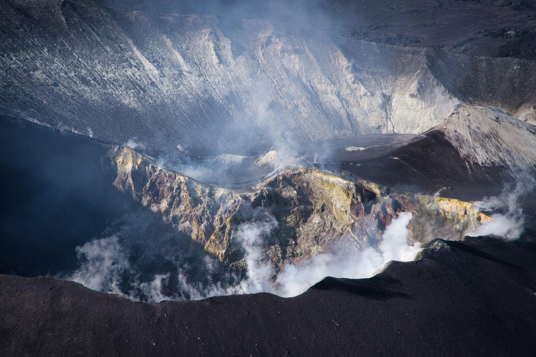 Rocky crater landscape near the summit of Mount Agung