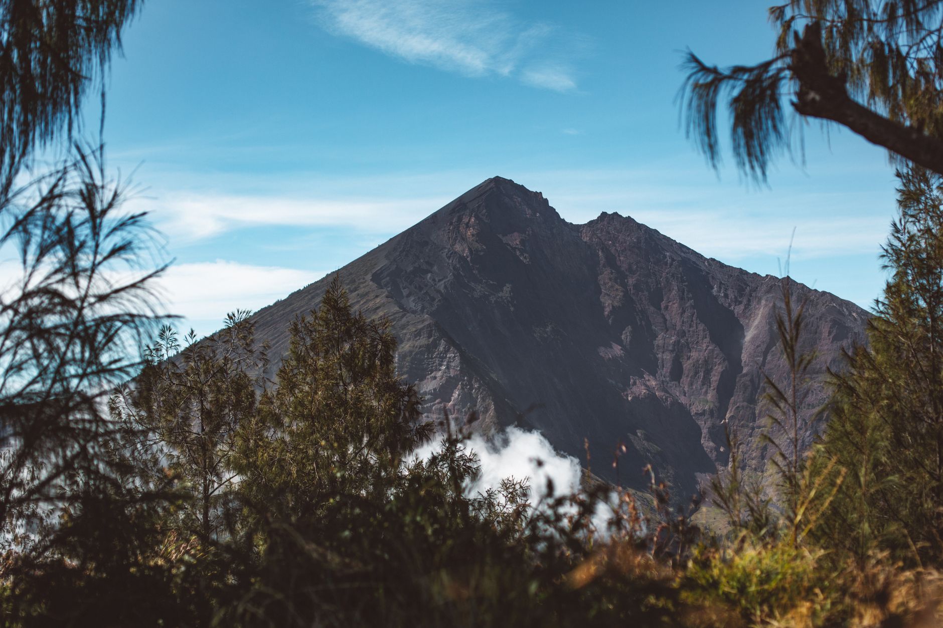 Mount Rinjani volcanic peak and crater landscape in Lombok
