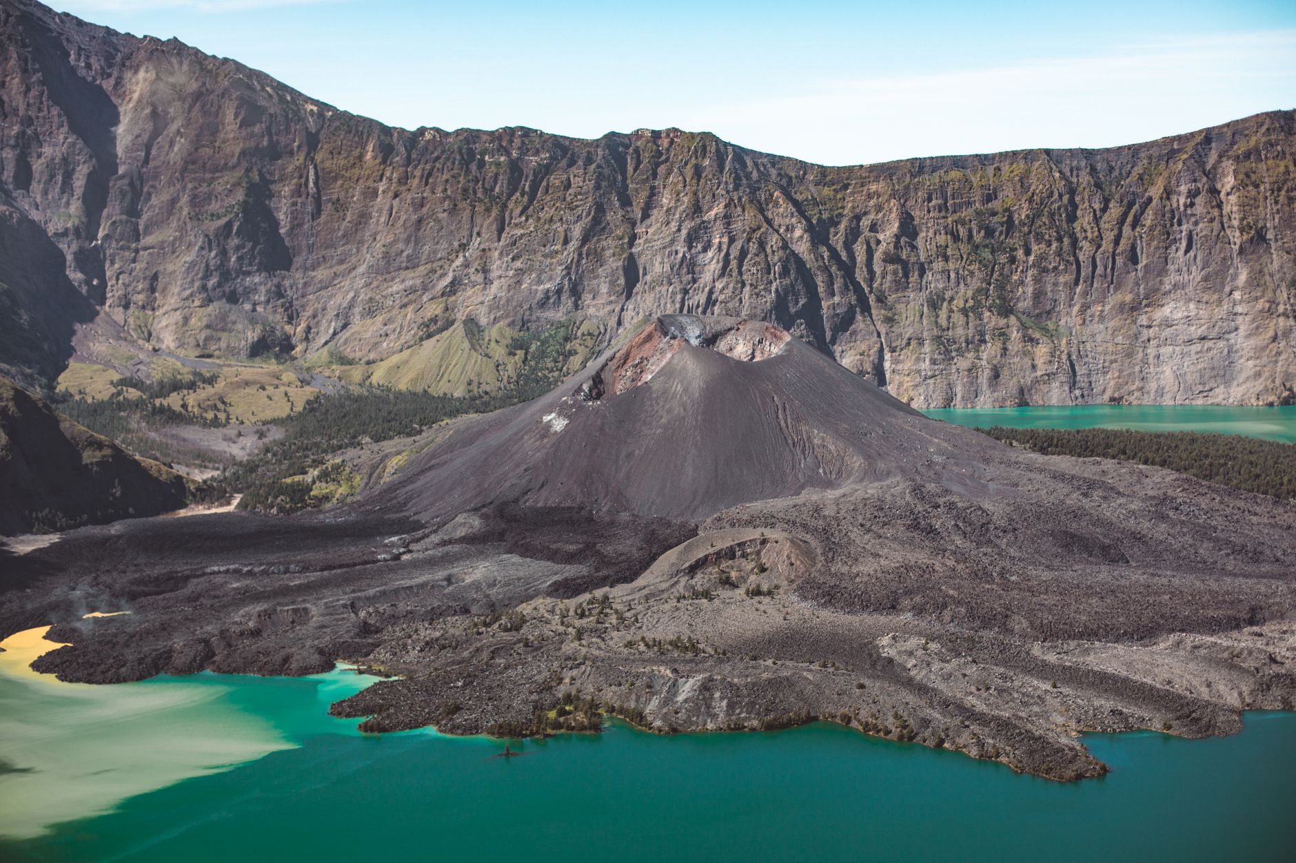 Mount Rinjani volcanic crater and turquoise lake in Lombok, one of Indonesia’s most famous volcano hikes