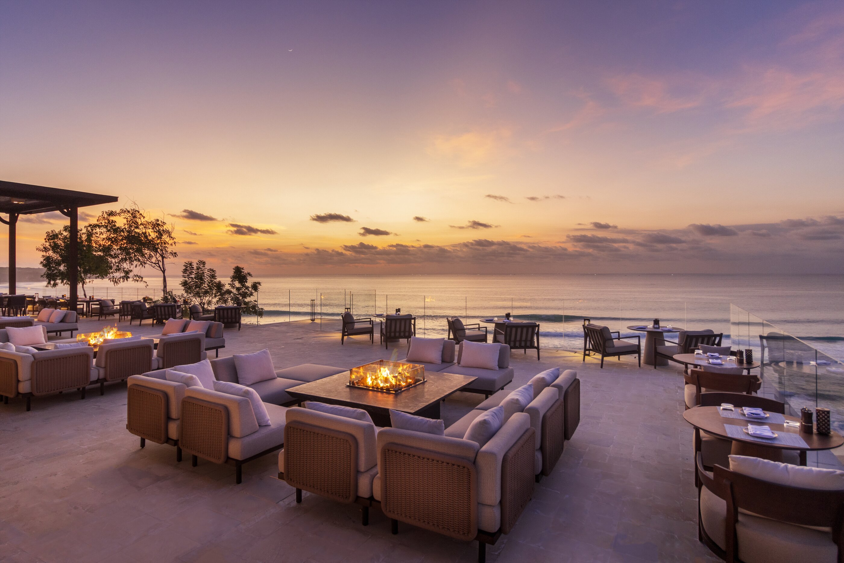 Sunset terrace restaurant with ocean views in Uluwatu, Bali