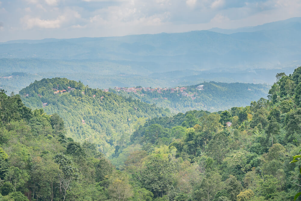 View over green hills and the Twin Lakes near Munduk, Bali