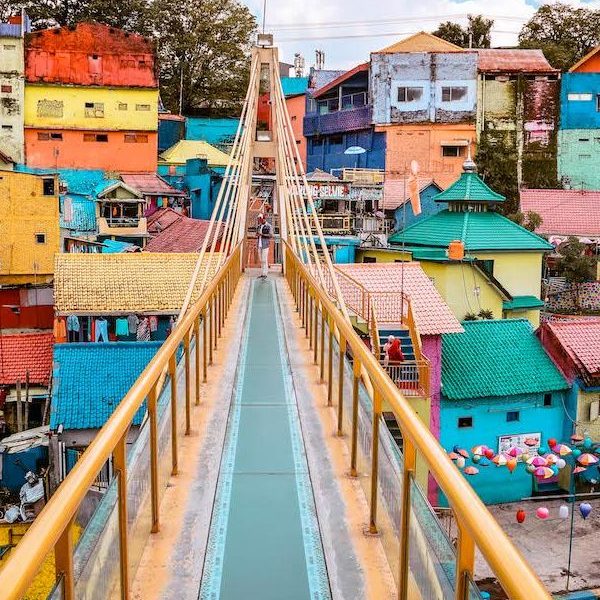 Colorful houses and bridge in Jodipan Village, Malang