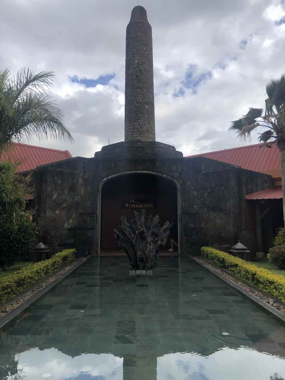 Historic entrance to the Chamarel Rum Distillery in southwest Mauritius.
