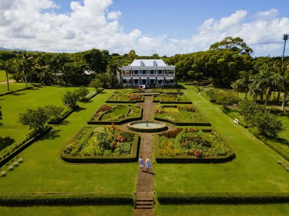 Formal gardens leading to Château de Labourdonnais in northern Mauritius.