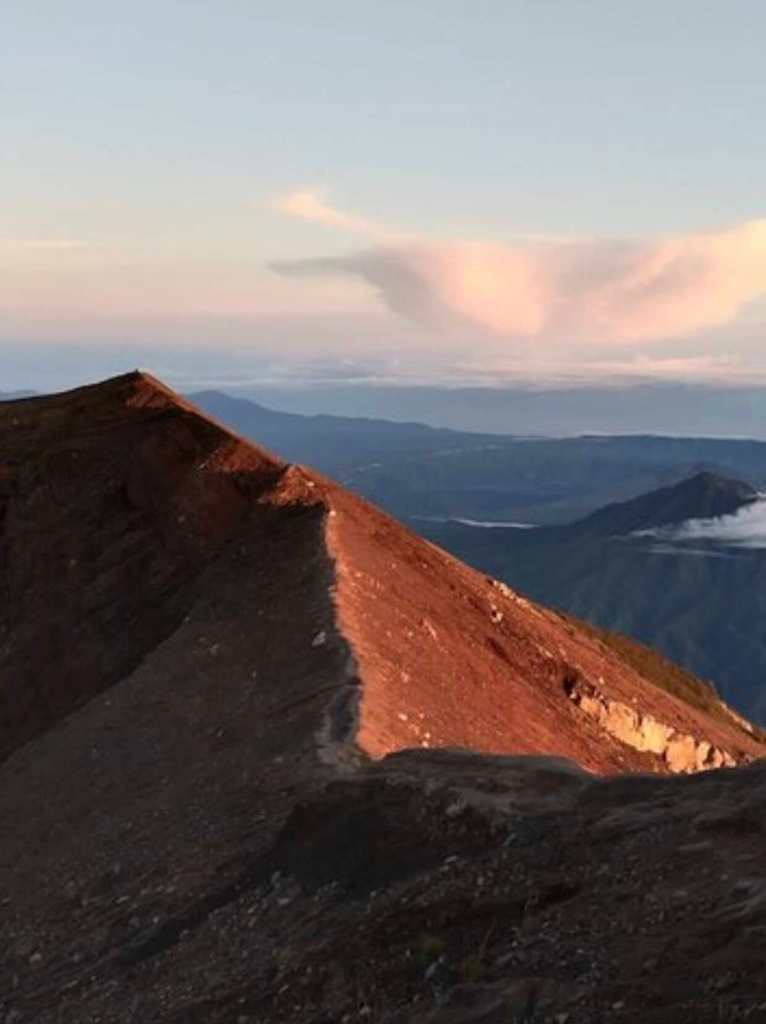 Sunrise light on the volcanic ridge of Mount Agung in Bali