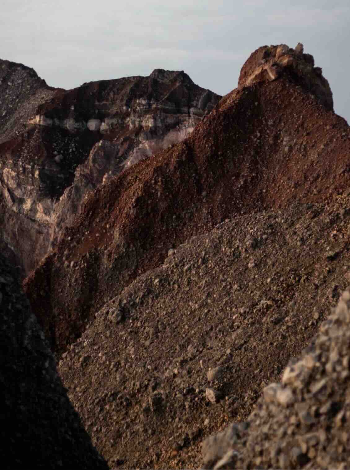 Steep volcanic ridge along the Mount Rinjani crater in Lombok, Indonesia
