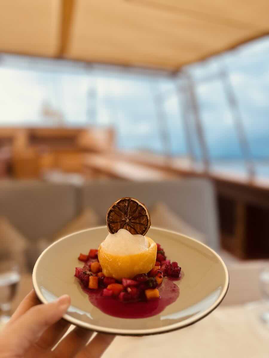 Dessert served on board the MAJ Oceanic during a Komodo National Park charter.