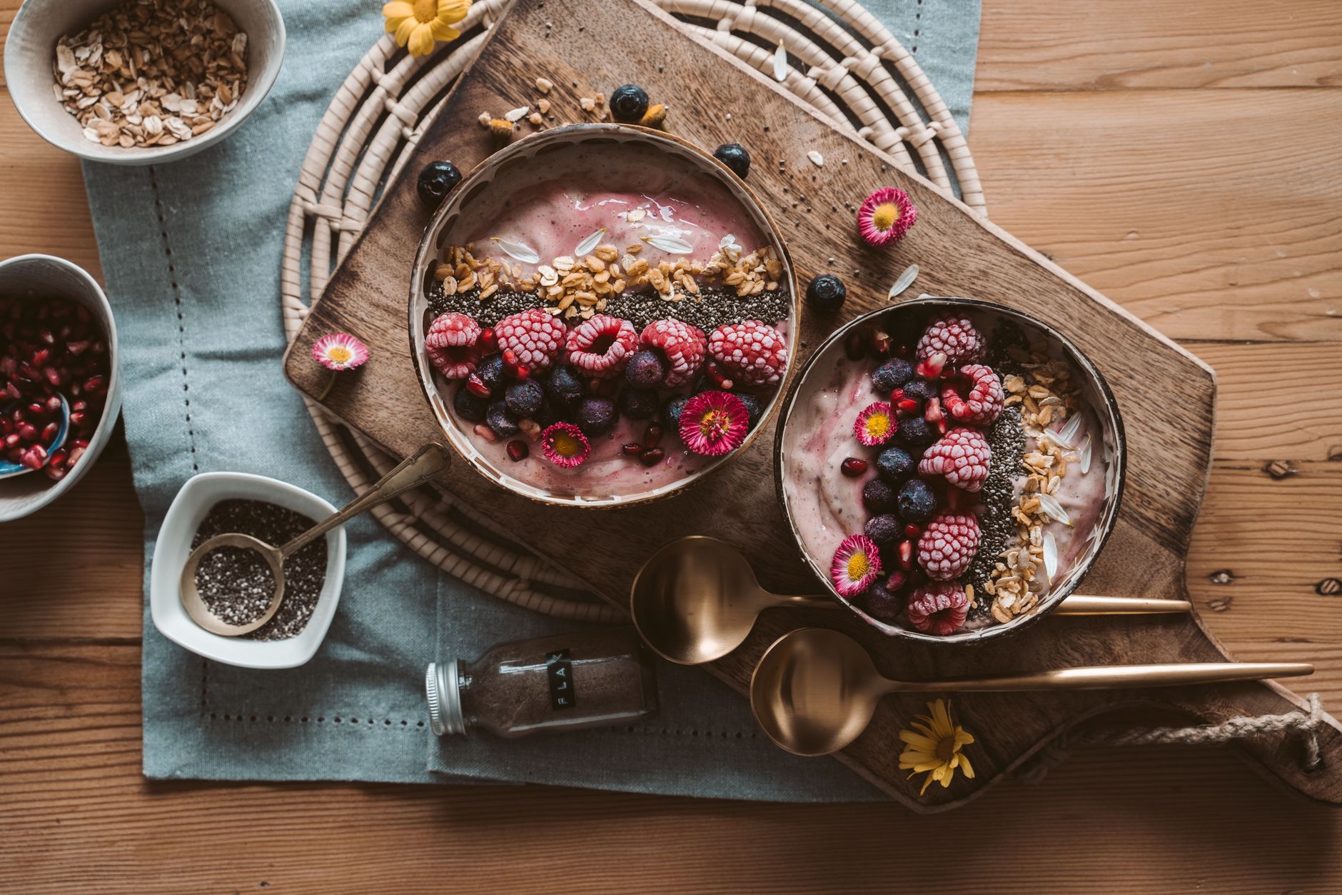 Fresh fruit and berry breakfast bowls served in Rote Island